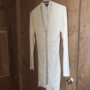 NWT Sky White Dress with Large Rhinestones Size  L